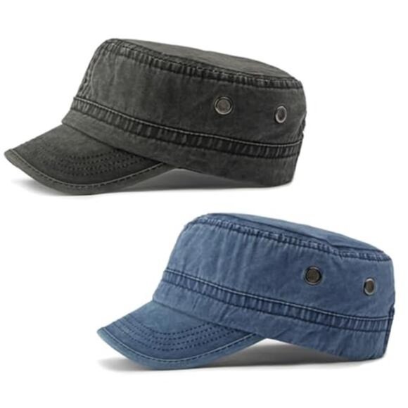 2 Pack Cadet Army Caps Cotton Military Style Adjustable Veteran Hats